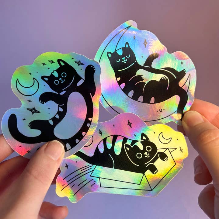 Space Cats Holographic Sticker Pack for wholesale by Jess Bright Design