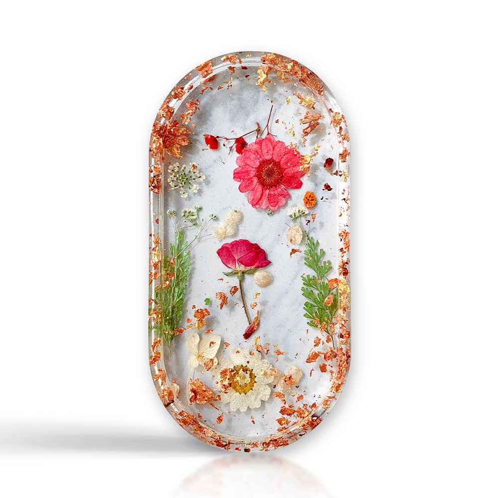 Jen Lashua | Home Decor & Gifts - Wholesale Jewelry Dish - Trinket Dish | Handmade | Clear w/ Real Red & Pink Flowers1
