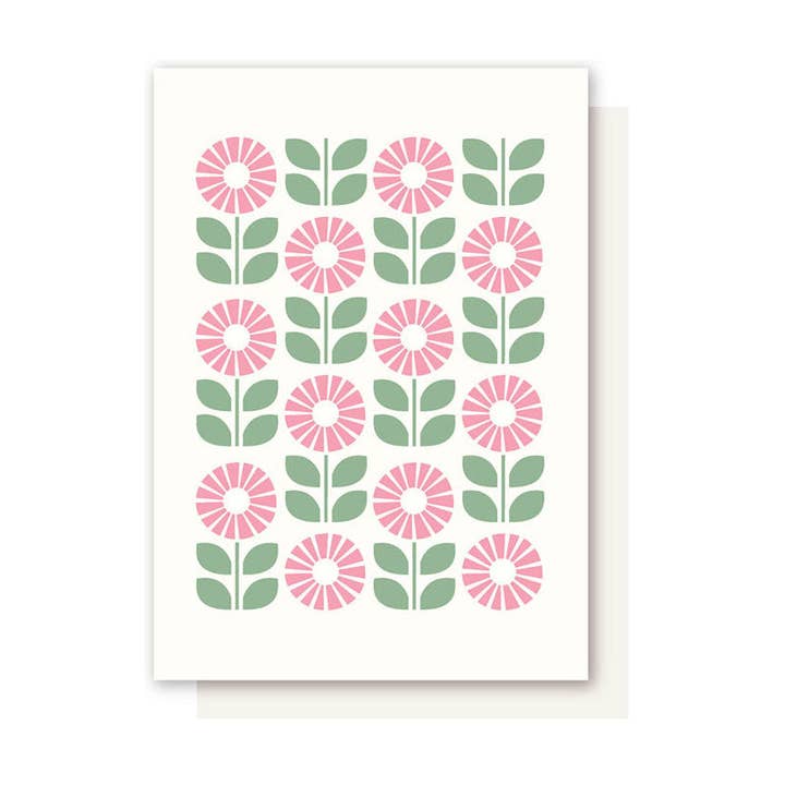 SCANDI PINK FLOWER CARD for wholesale by Elly Oak