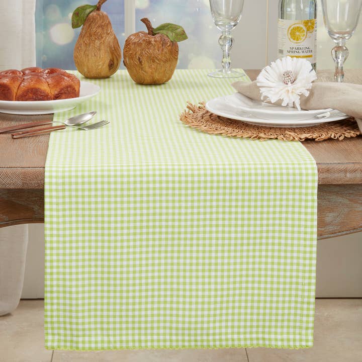 Green Gingham 16"X72" Cotton Table Runner for wholesale by Fennco Styles