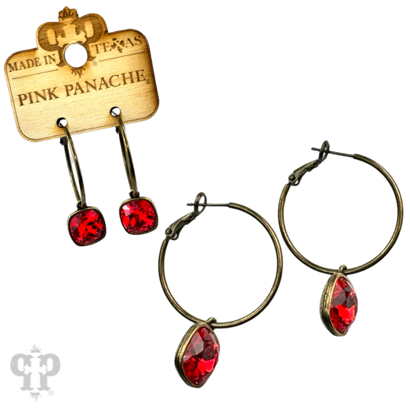 Pink Panache Brands - Wholesale Dangle Earrings - Square Austrian crystal hoop earring, 12mm28
