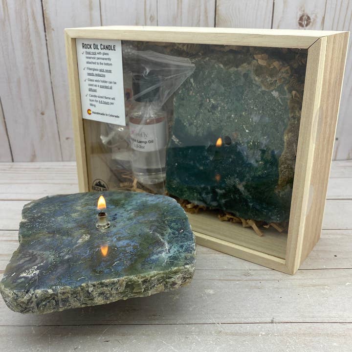 Rock Candle Gift Box - moss agate for wholesale by Roccia Roba