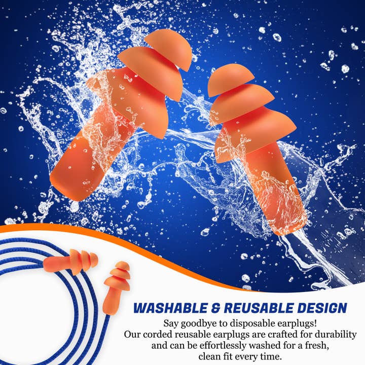 Quality Plugs - Wholesale Earplugs - 10 Pairs of Reusable Earplugs with Cord Individually Wrapped5