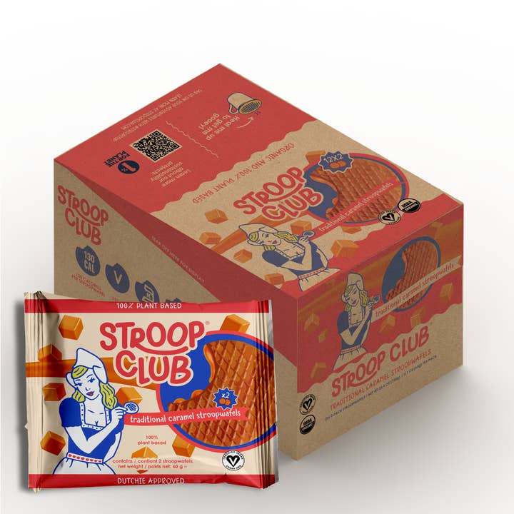 Traditional Caramel Organic and Plant-Based Stroopwafel 2-pa for wholesale by Stroop Club