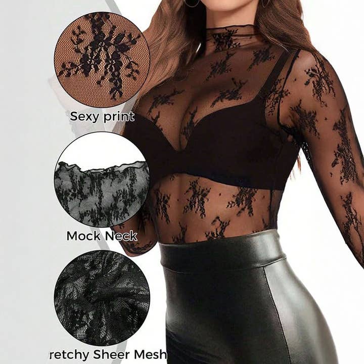 ACCITY - Wholesale Blouse - Women's - Semi Sheer Mesh Lace Sexy Slim Bottoming Shirt_CWTBLL26627