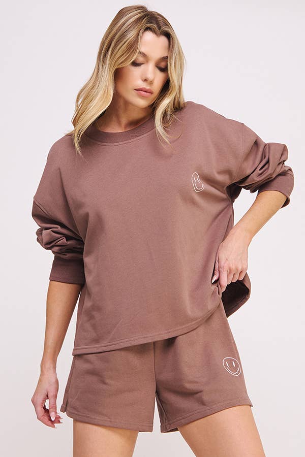 JADE BY JANE - Vendita all'ingrosso Felpa - Donna - FELPA A MANICHE LUNGHE CON GRAFICA HAPPY FACE8