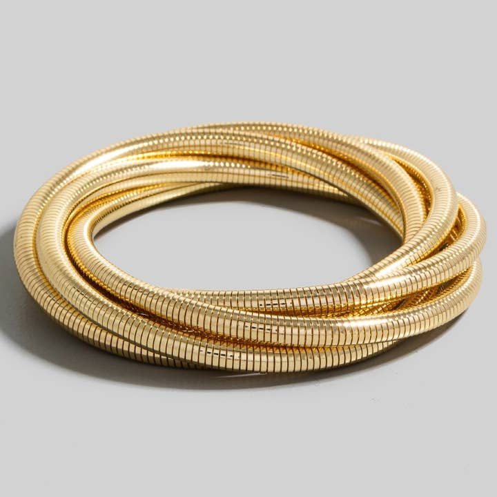 The Looks by Fame Accessories - Wholesale Beaded Bracelet - Layered Metallic Elastic Coiled Bracelet Set