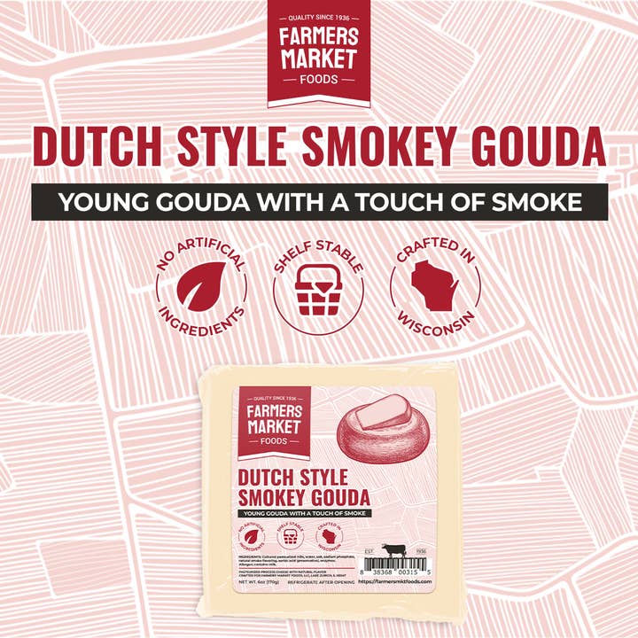 Farmers' Market Foods - Wholesale Cheese - Farmers' Market Dutch Style Smokey Gouda 6oz Shelf Stable