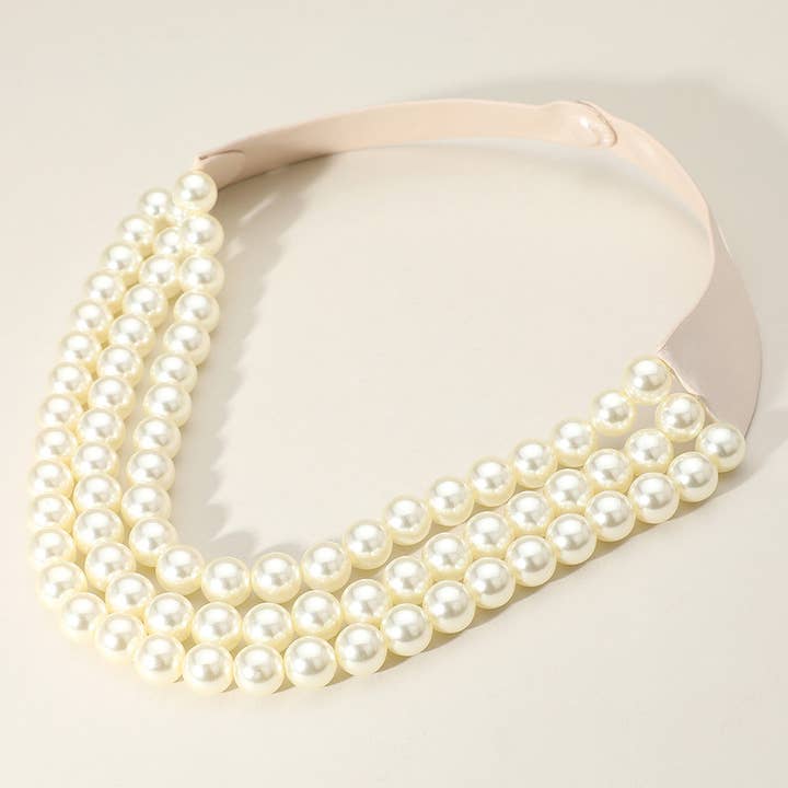 Sensibling Corp. - Wholesale Beaded/Pearl Necklace - Chunky Bead Triple Layered Faux Leather Magnetic Necklace