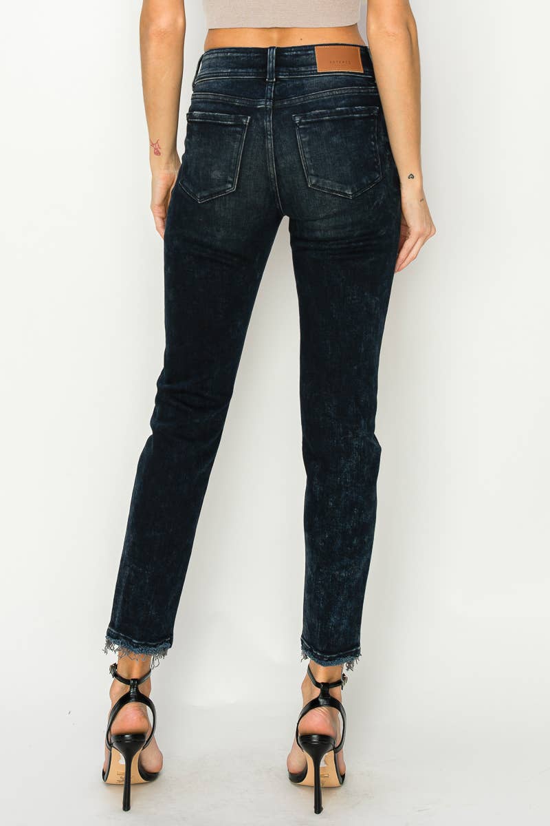 DARK WITH BLACK TINT MID RISE DOUBLE BUTTON CIGARETTE JEANS for wholesale on Faire3