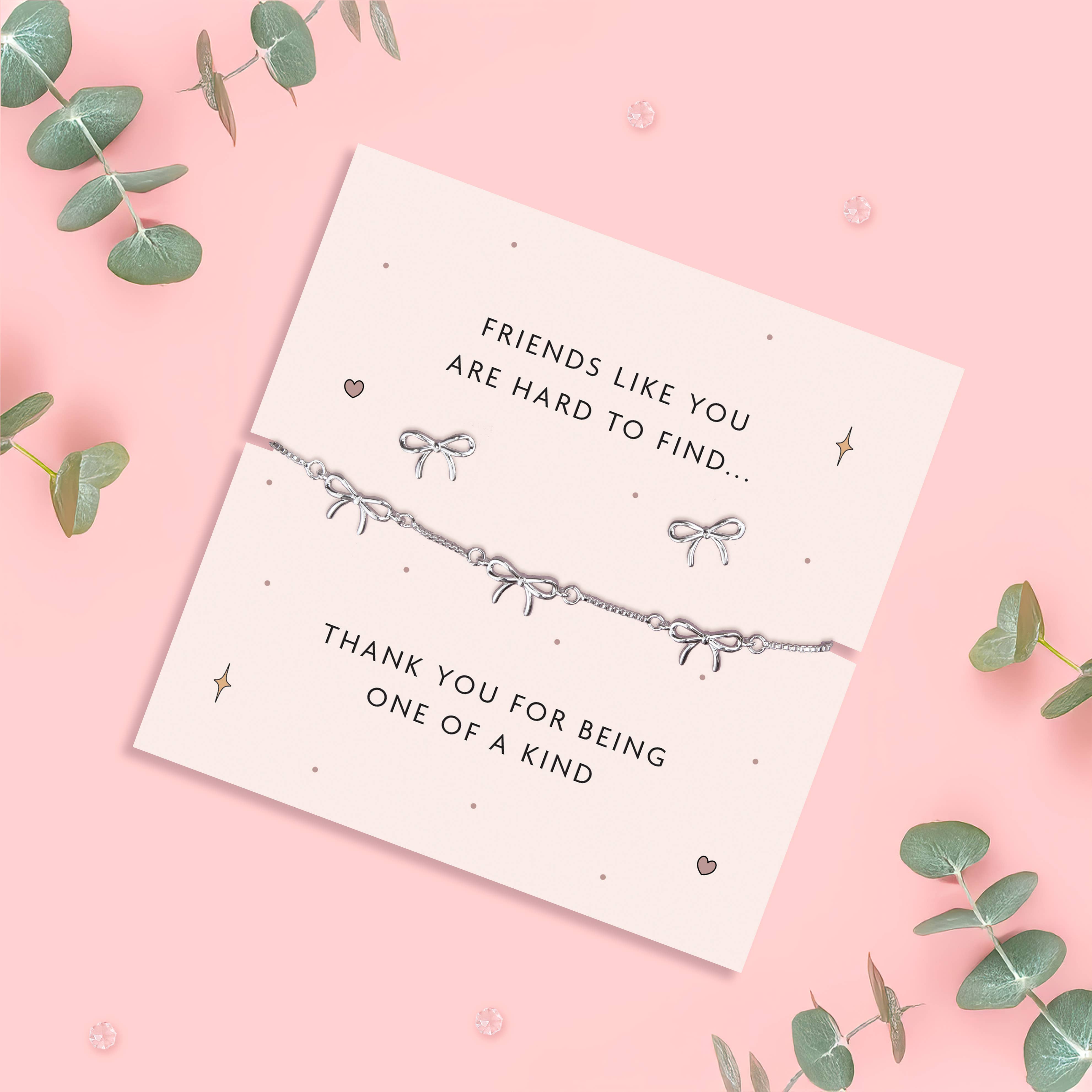 Letterbox Love Bracelets - Wholesale Stud/Post Earrings - Friendship – Silver Plated Bow Bracelet & Earring Gift Set1