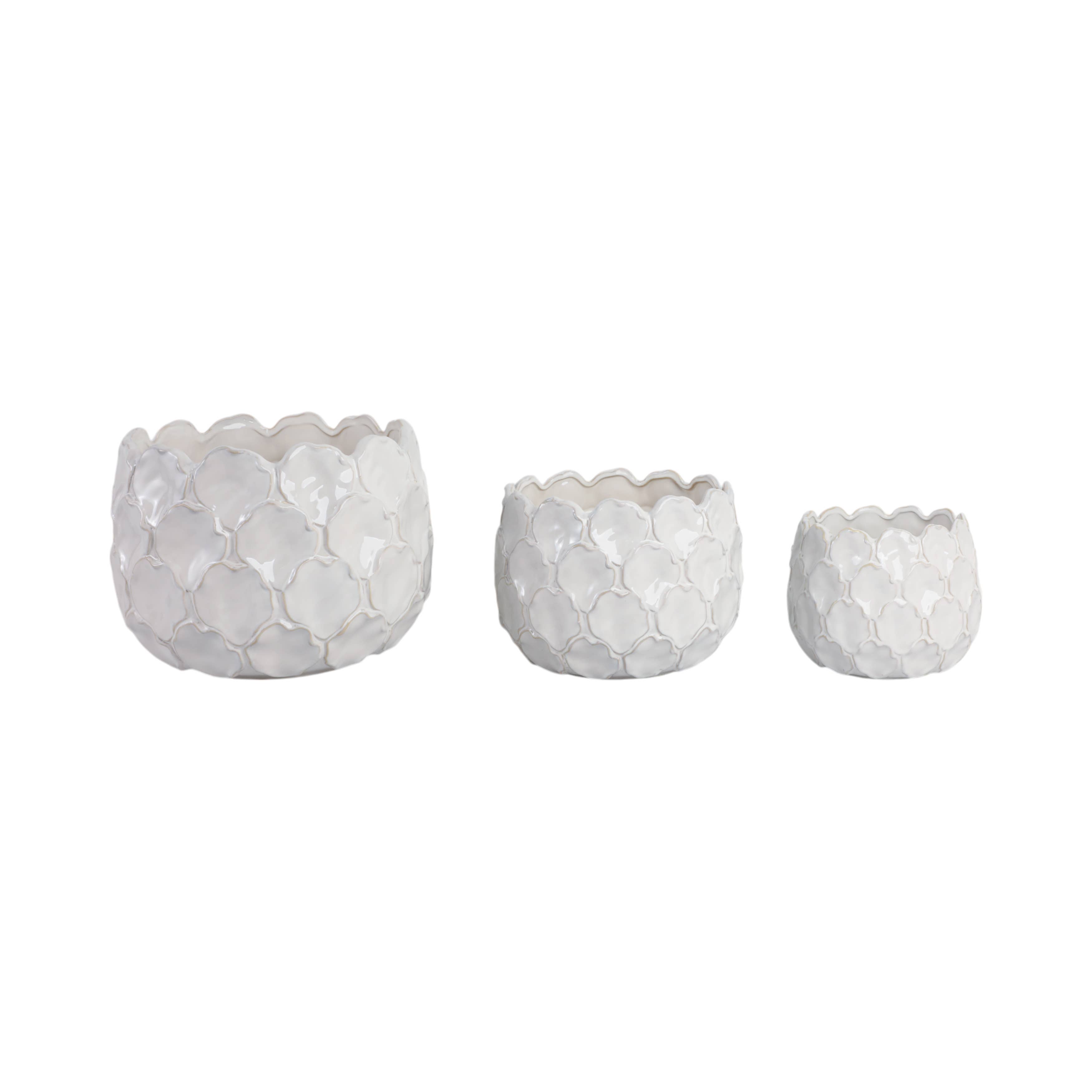 Sagebrook Home - Wholesale Plant Pot - Planters Set of 3 - White Ceramic Cloudy Petal, 9/12/15 in.7