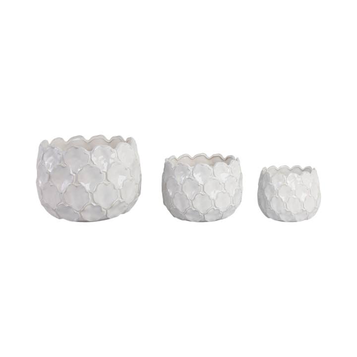 Sagebrook Home - Wholesale Plant Pot - Planters Set of 3 - White Ceramic Cloudy Petal, 9/12/15 in.7