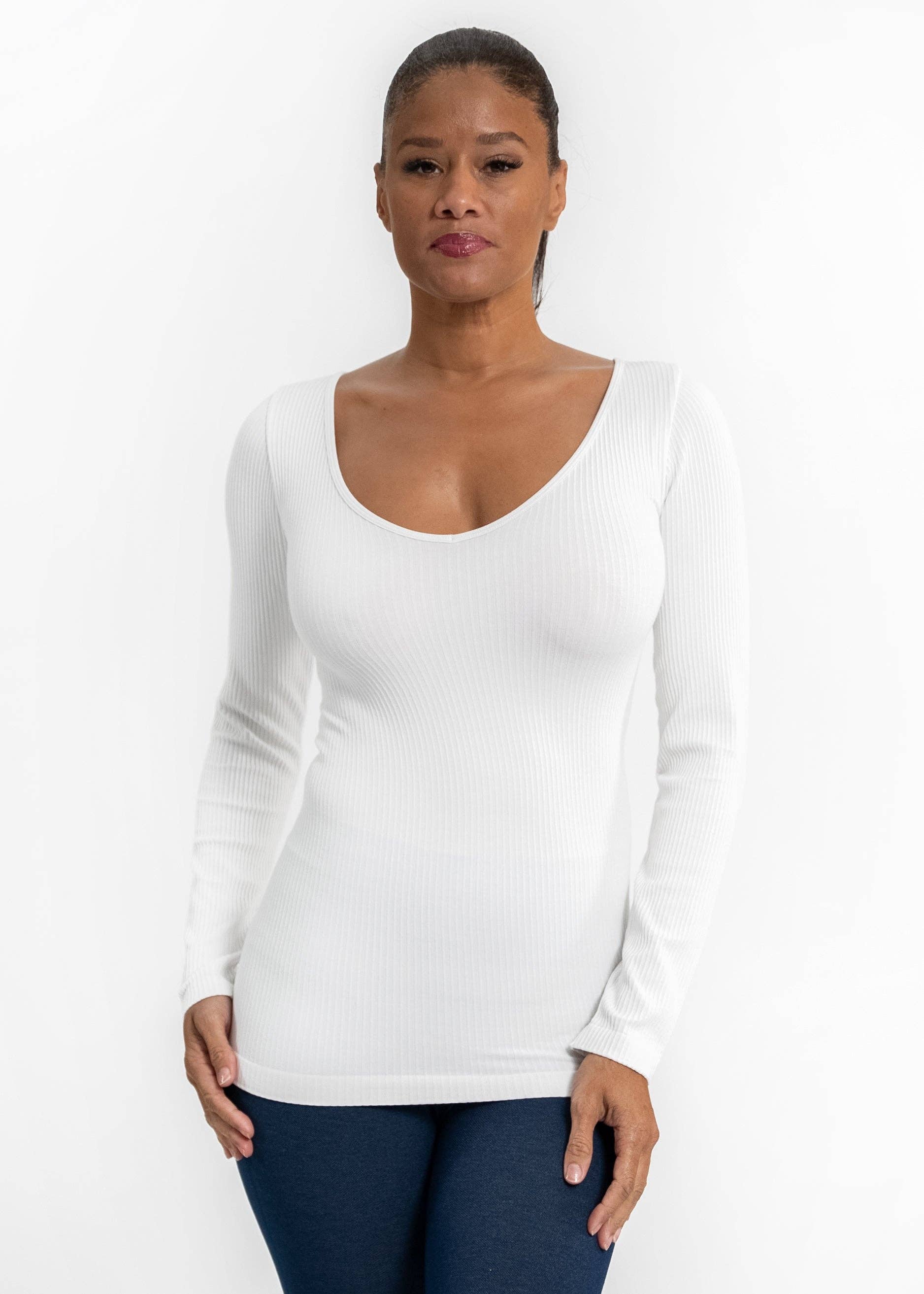 ELIETIAN – Großhandel Strickoberteil – Damen – Geripptes, beidseitiges Langarmshirt0
