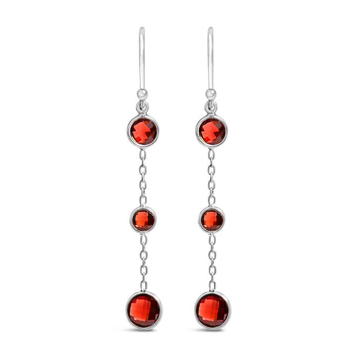 Infinite Jewels - Wholesale Dangle Earrings - .925 Sterling Silver Graduating Red Garnet Dangle Earring