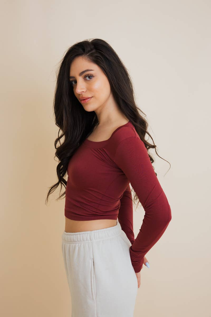 Leto Accessories - Wholesale Knit Top - Women's - Long Sleeve Crop Top in Sage,Ivory,Wine,Mocha and Black13