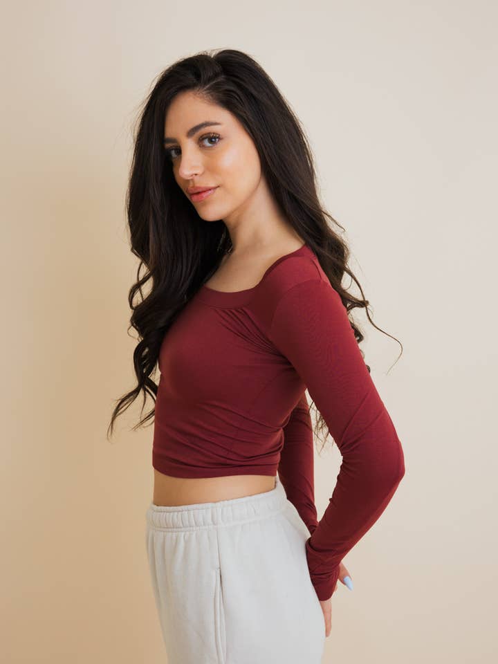 Leto Accessories - Wholesale Knit Top - Women's - Long Sleeve Crop Top in Sage,Ivory,Wine,Mocha and Black13