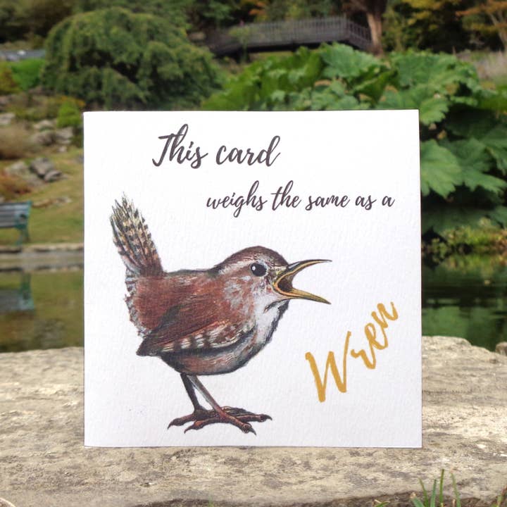 Bird Weight Wren Blank Greetings Card for wholesale by Little Plover