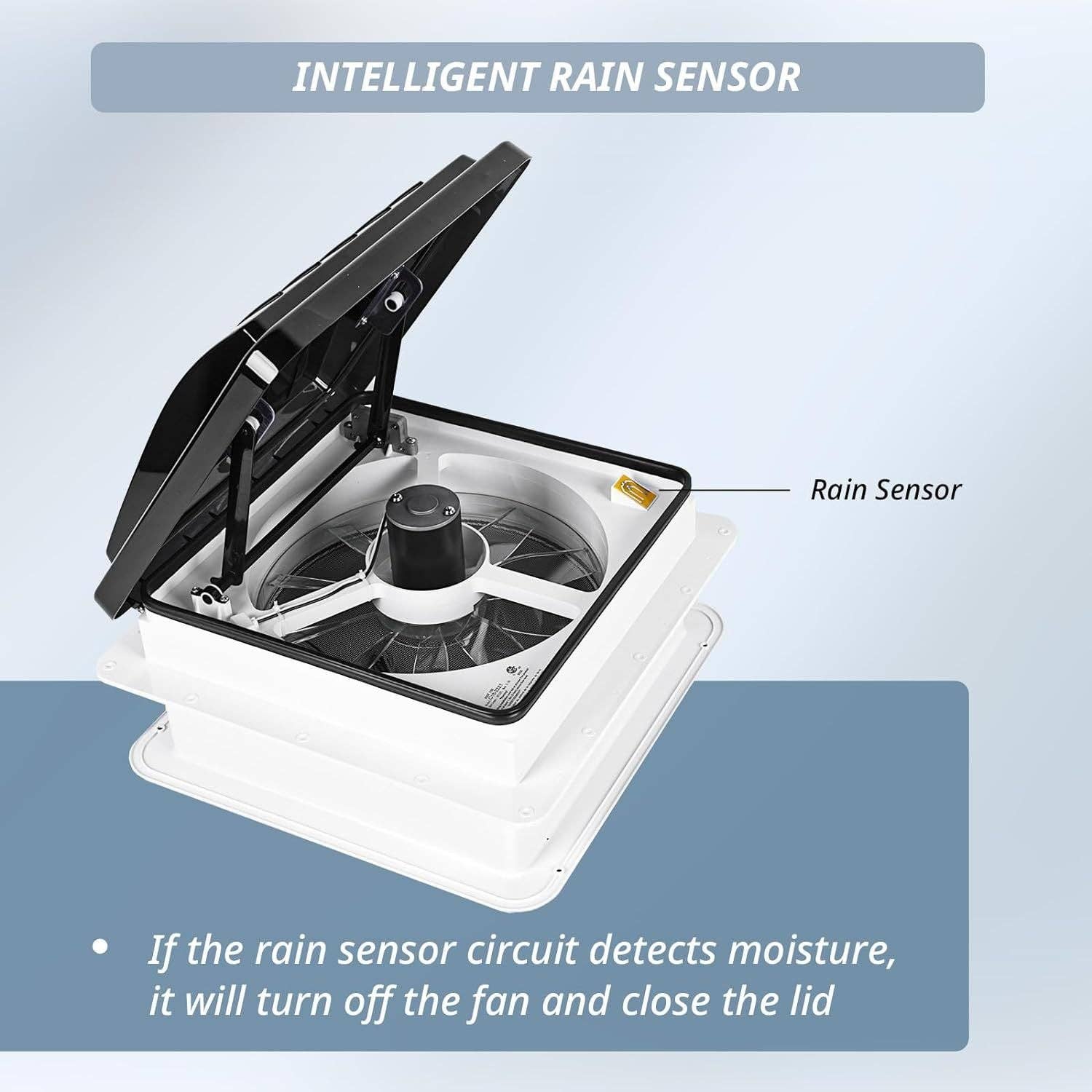 Hard Rock Health Stores - Wholesale  - RV Roof Vent Fan 14",Continuously Variable Reversible 12V Remote Control Trailer Roof Vent Low Noise with Rain Sensor,UV Protection,Thermostat for Camper,Travel,Cargo Trailer11