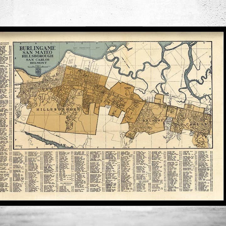 Old Map of Burlingame San Mateo California 1920 Vintage Map | Vintage Map Wall Art Print for wholesale by OldCityPrints - Old Maps and Posters