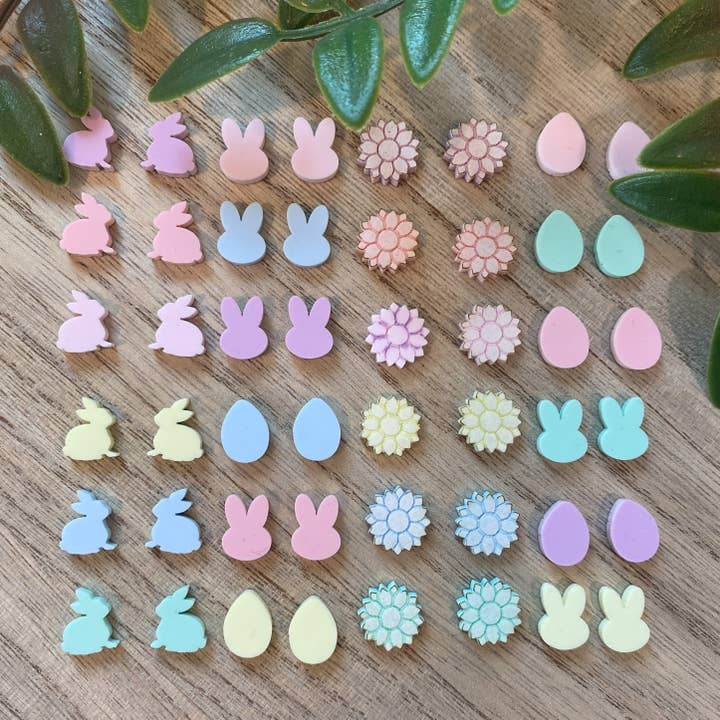 Pastel Easter Bunny Rabbit Petit Studs for wholesale by Natalie Fox Studio