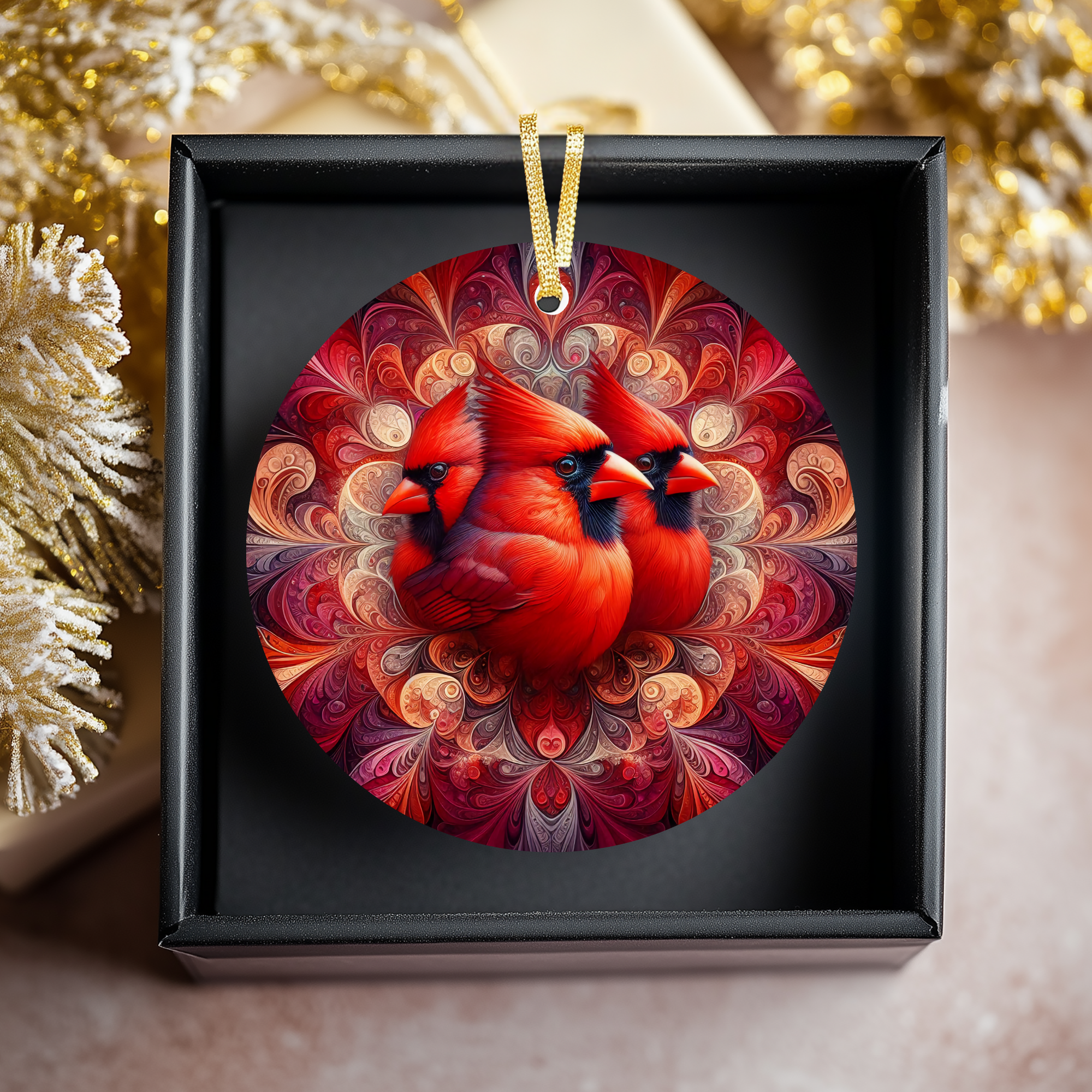 Fernville Creations - Vente Objets de décoration - Ornement en forme de disque en céramique Cardinal, cadeau souvenir de Noël10