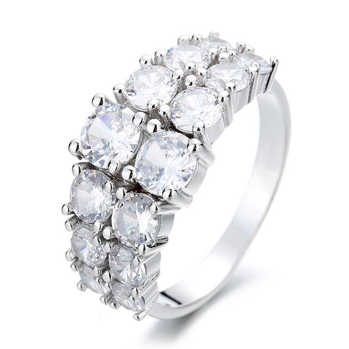 Amy and Annette - Vente Bague avec plusieurs pierres - Bague graduée à deux rangs en argent sterling0