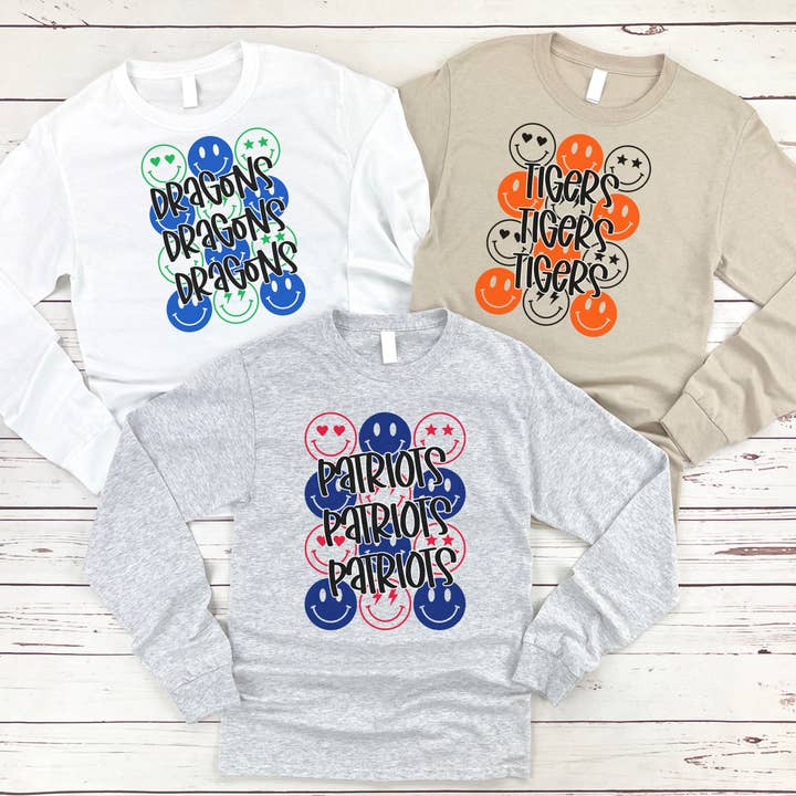 Personalized Smiley Mascot // TEAM Long Sleeve for wholesale by Lucky Llama Creations