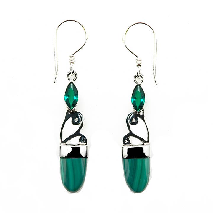 (367BEGQMA) Green quartz and malachite drop earring for wholesale by Vera Wolf