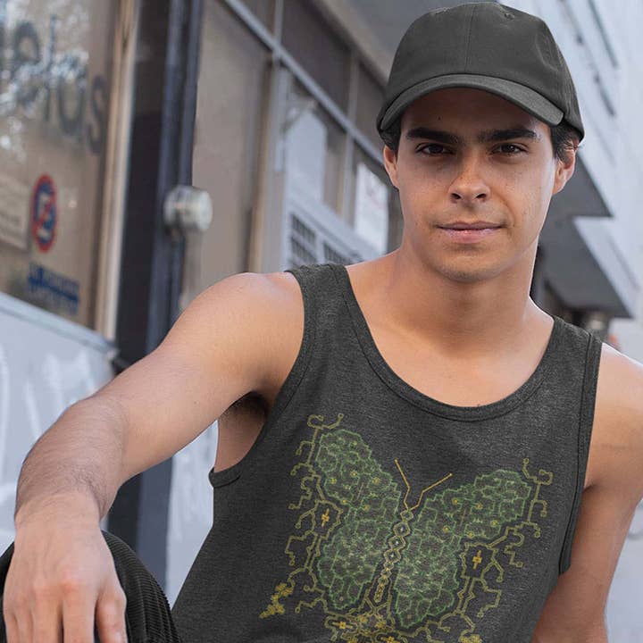 Camiseta regata masculina feita sob encomenda da Shipibo Butterfly - mescla por atacado de symbolika