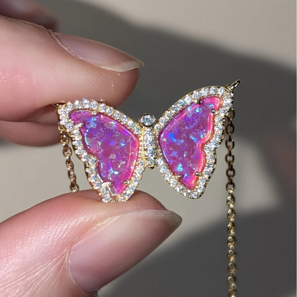 Kamaria Jewelry - Wholesale Pendant/Charm Necklace - Opal Butterfly Necklace With Crystals28