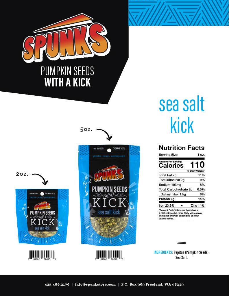 SPUNKS 'pumpkin seeds with a kick' - Wholesale Seeds/Kernels - SPUNKS, SEA SALT KICK 2 OZ.2