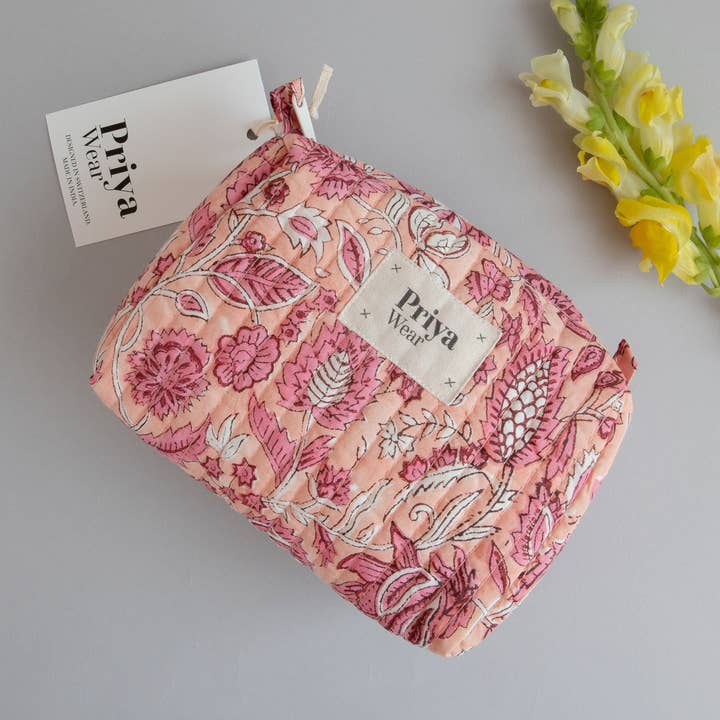 Priya Wear - Wholesale Makeup/Cosmetic Bag - Organic cotton cosmetic bag coral (washbag /pouch/makeup)0