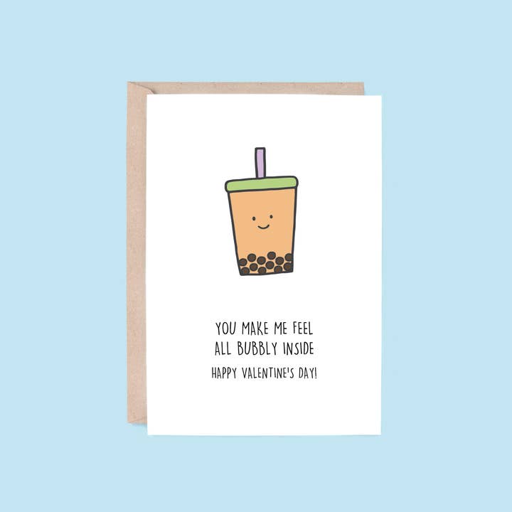 Carte de Saint-Valentin : Sens-toi pétillant à l'intérieur | Bubble Tea pour la vente par Hey Hunny