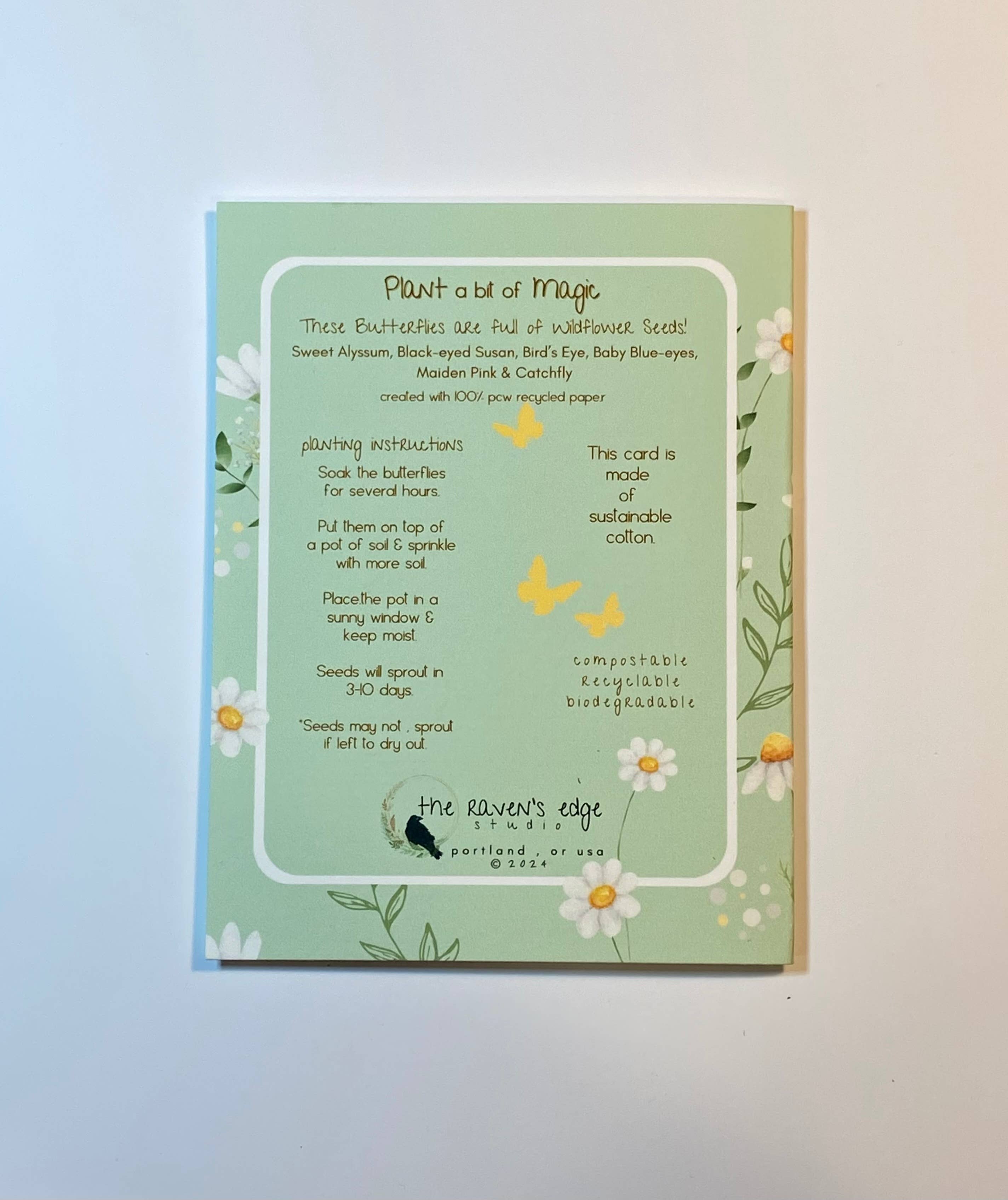 The Raven’s Edge Studio - Wholesale Verjaardagskaartje - Plantbare Vlinder Verjaardagskaart: Wildebloem Zaadpapier3