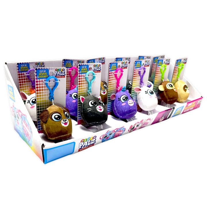 Novelty Closeout - Wholesale Keychain - Kids - Kiss 'Em Plush Backpack Clip Assortment- 12/Pack