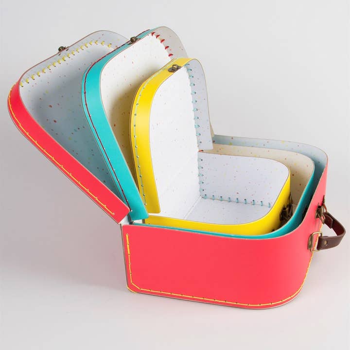 Sass and Belle – wholesale Storage Bin – Brights Retro Suitcases - Set Of 3