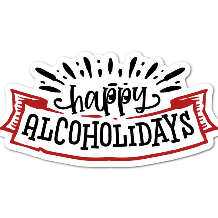 Autocollant "Joyeuses Alcoolidays" (rouge et noir) pour la vente par Stick-It Expressions
