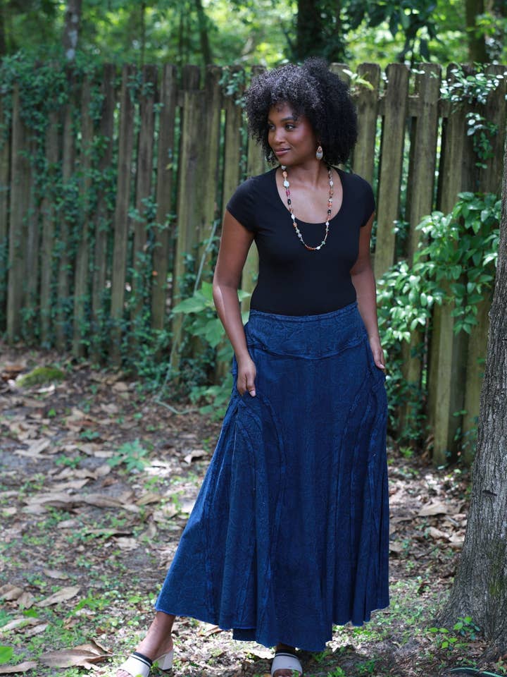 Hippie Maxi Skirt: Flowy in Stonewash Blue for wholesale by Sacred Threads