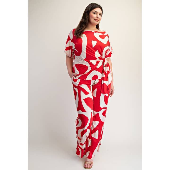 PLUS SIZE PRINTED KNIT SHORT SLEEVE TOP AND WIDE LEG PANTS S for wholesale by The Curve LA