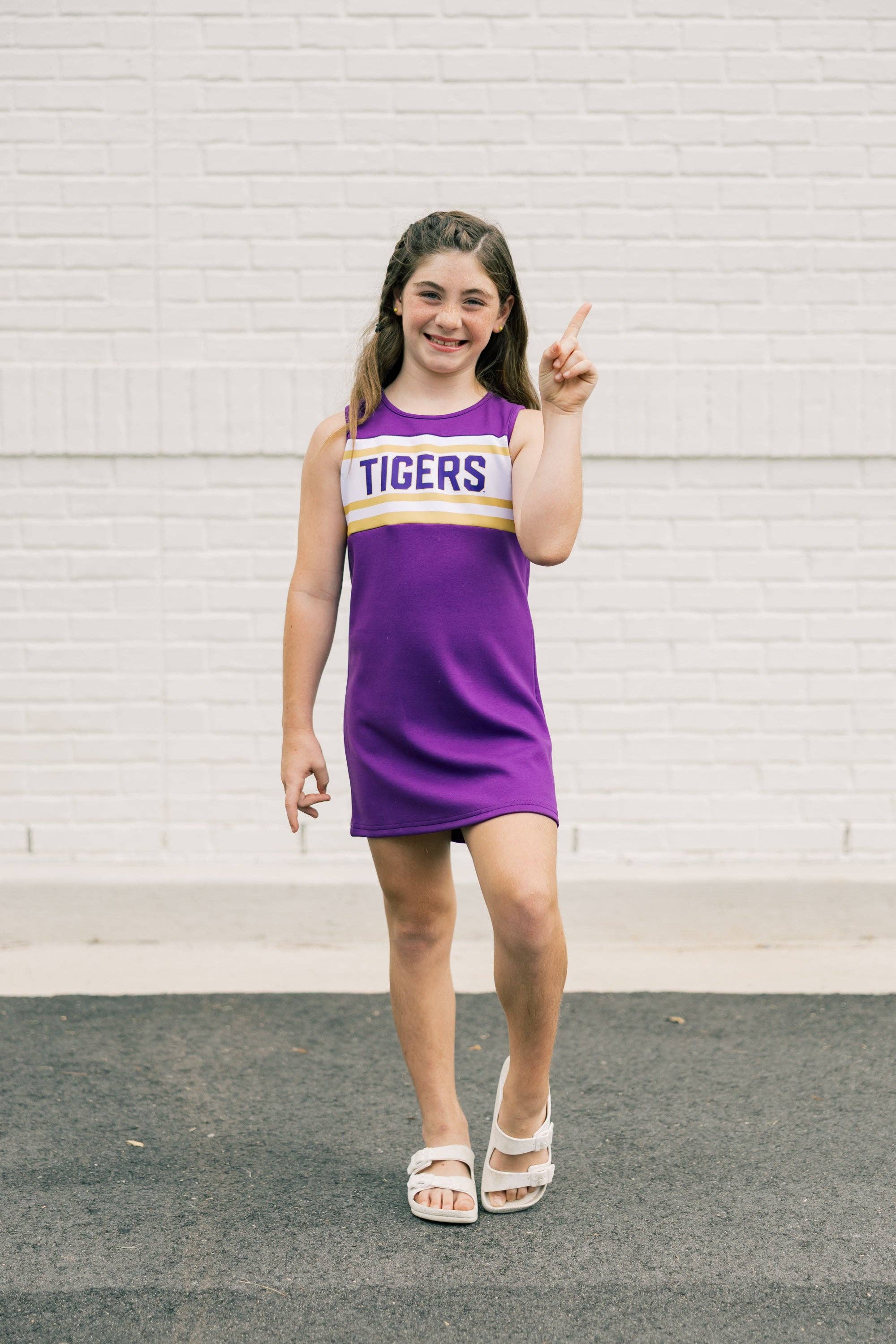 Scarlet & Gold - Wholesale Athletic Dress - Kids - The LSU | Purple Striped Cheer Dress2