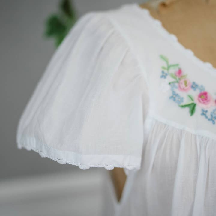 Maison d' Haiti - Wholesale Nightgown - Women's - Embroidered Pink Rosebud Cap Sleeve Cotton Nightgown6