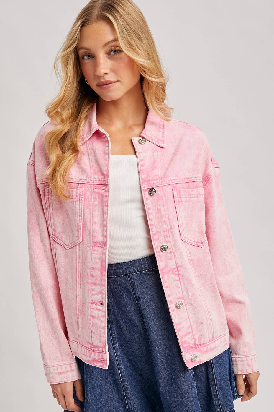 Bluivy - Venta al por mayor Cazadora vaquera - Mujer - Chaqueta oversized de mezclilla con botones29