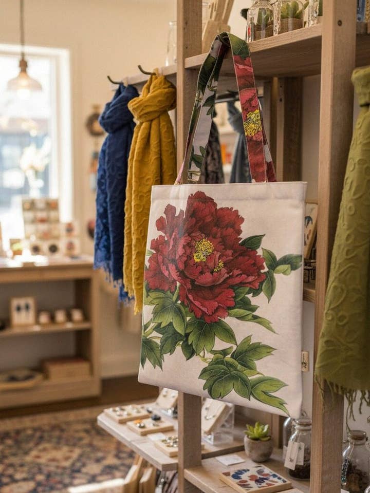 JCFB0012 Saco de Ombro Premium com Estampa de Peônia Vermelha por atacado de JC Sunny Fashion