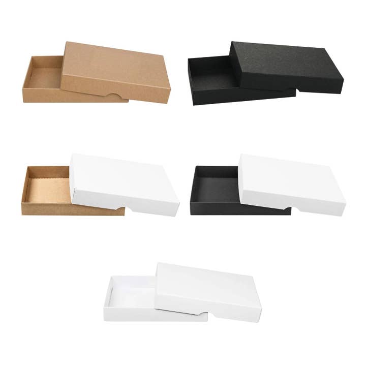 Natürlich verpacken – Großhandel Geschenkboxen – Faltschachtel 11,5 x 15,5 x 2,5 cm, Braun, Schwarz, Weiß, mit Deckel - 10er Set