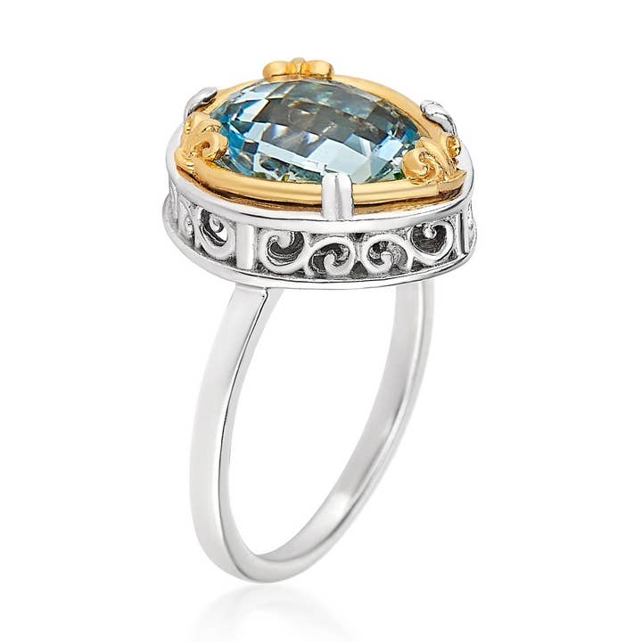 Druppelblauwe topaasring met 18k gouden vermeil voor wholesale door Anatoli Jewelry