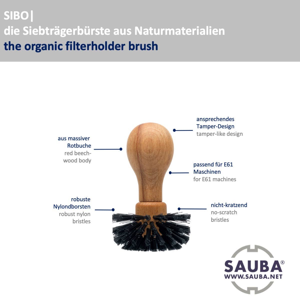 SAUBA Innovations - Wholesale Cleaning Brush - SIBO wood portafilter brush1