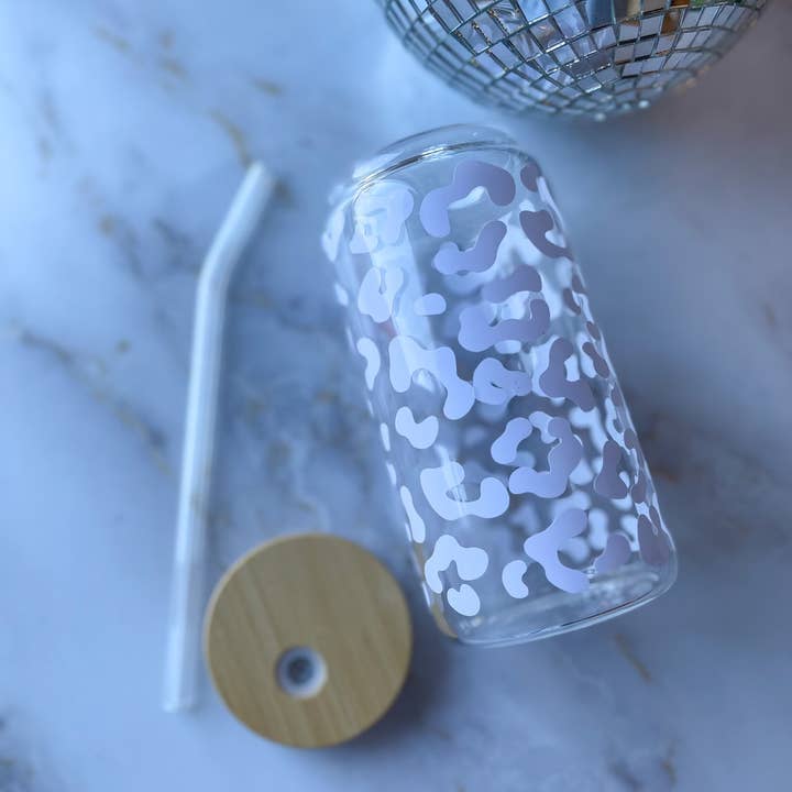 Cheetah Print Libbey Glass - White for wholesale by Honey Designs