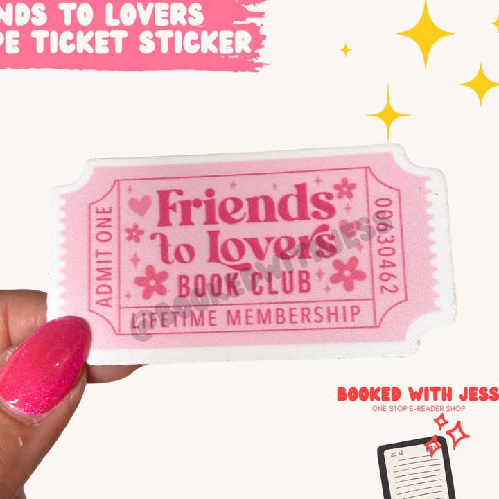 Friends To Lovers Trope Ticket Sticker for wholesale by Booked with Jess