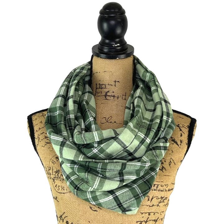 Dusty Matcha Green Plaid Flannel Infinity Scarves for wholesale by Thistle & Stitch